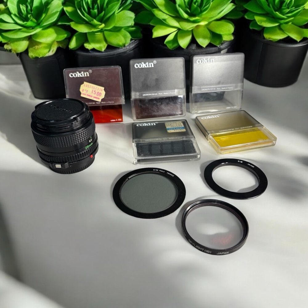 Cannon Camera Lens FD 28mm 1: 2.8 w Cap-5 Cokin Conversion Filters- B 160 Linear